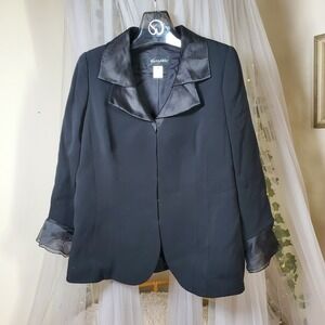Vtg SUNNY CHOI Black‎ Jacket Chiffon Silk Trim Ruffle Career Whimsigoth Size 18